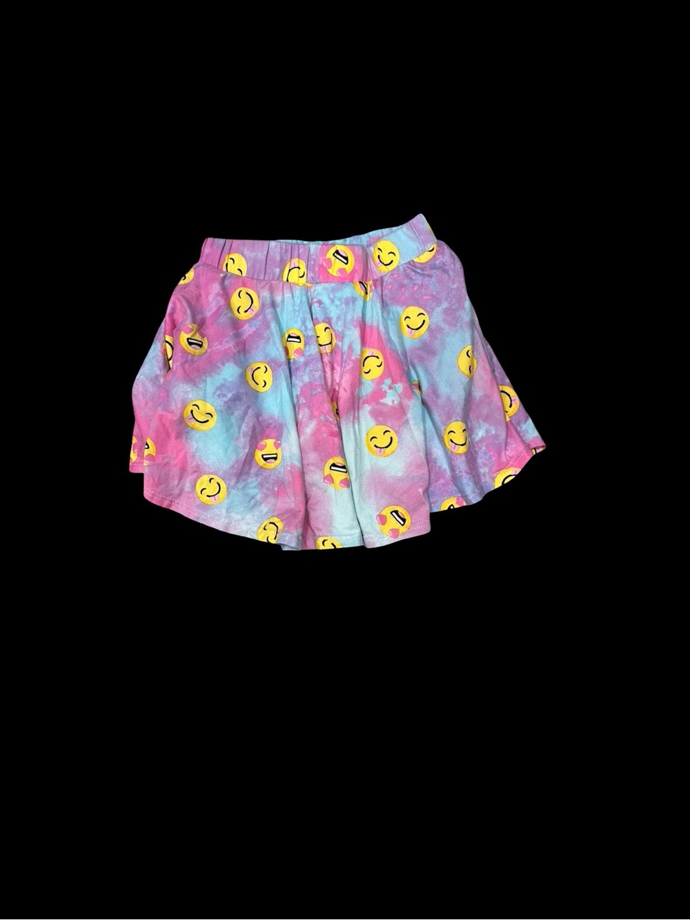 EUC Pixielane Girls Size 6 Emoji Tie-Dye Flared Skirt - Pink & Blue